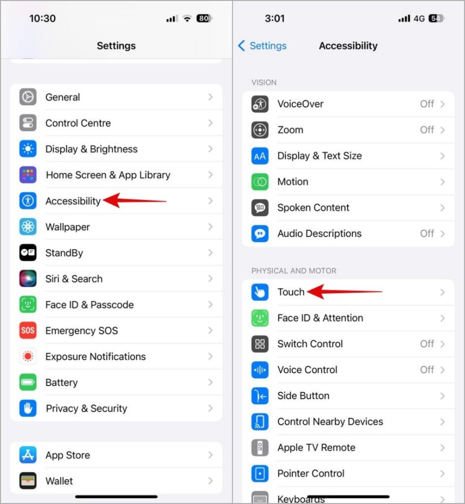 Configuración de accesibilidad táctil en iPhone