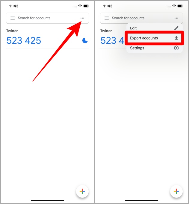 Opción de cuentas de exportación de autenticador de Google