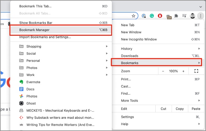 Gerente de marcadores de Chrome