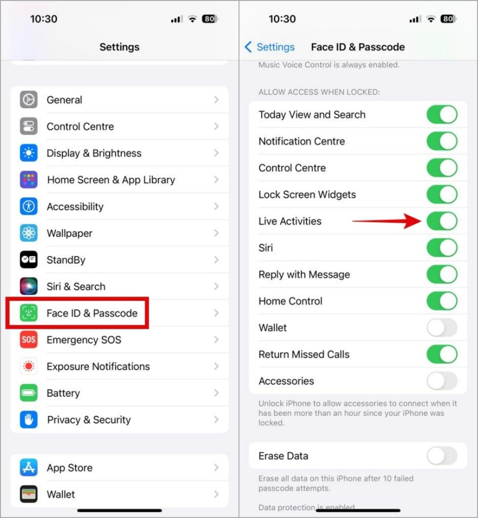 Habilitar actividades en vivo en la pantalla de bloqueo de iPhone