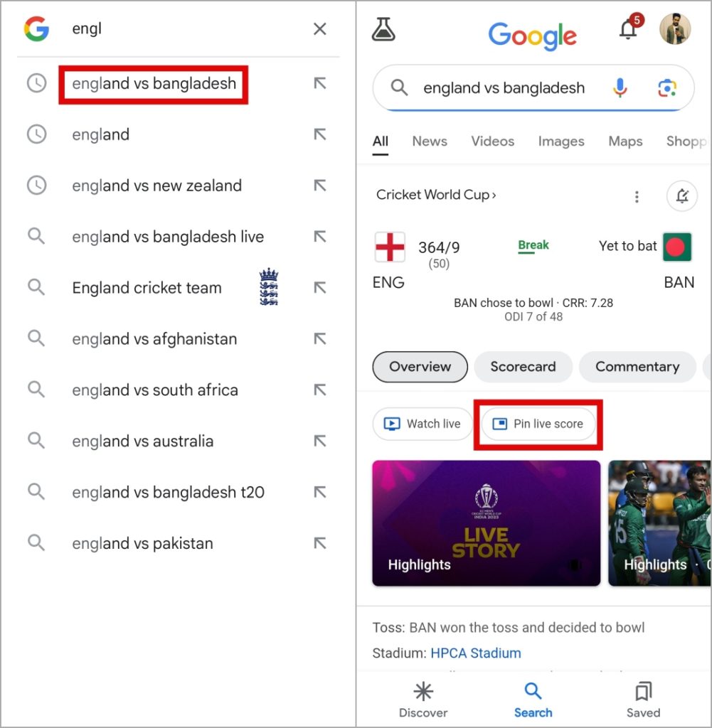 Pin Live Sports Score en Android