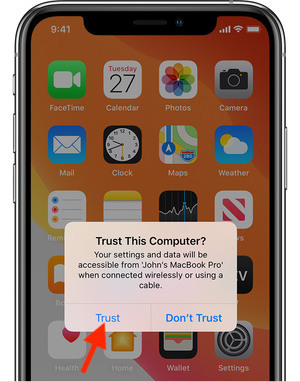 Toque la confianza en el iPhone cuando se le pide