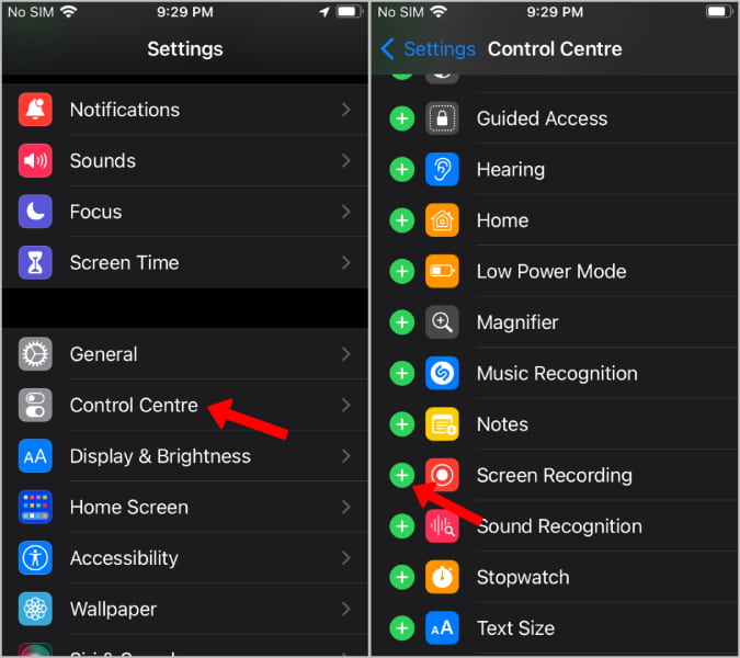 Agregar grabación de pantalla al centro de control