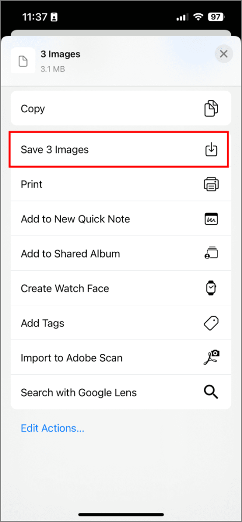 Guardar imágenes de Google Drive en la aplicación Files en iPhone