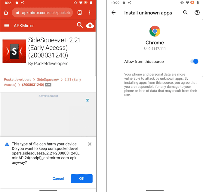 Instalación de la aplicación Sidesqueeze+ 