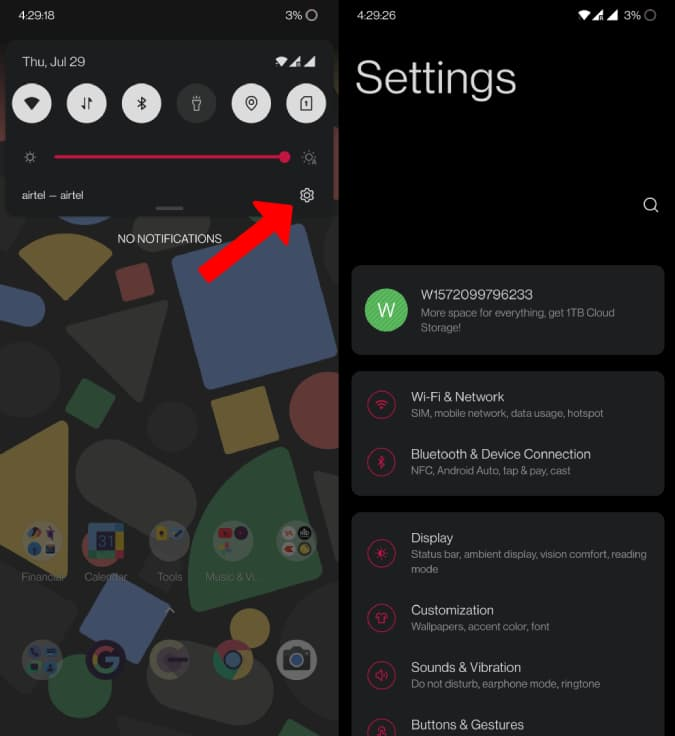 Apertura de la configuración en Android
