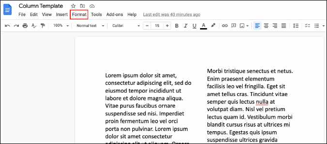 Haga clic en Formato en Google Docs
