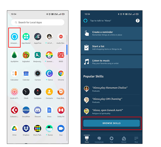 Examinar habilidades en la aplicación Alexa por teléfono
