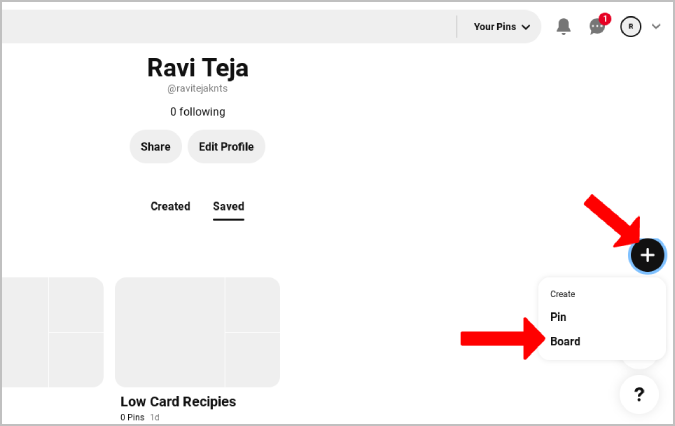 Creando una nueva tabla en Pinterest 