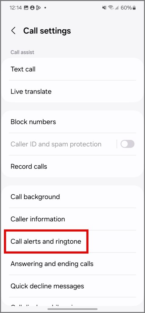 Vaya a alertas de llamadas y configuraciones de tono de llamada en Samsung Galaxy