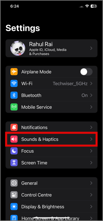 Ir a la configuración de Sounds & Haptics