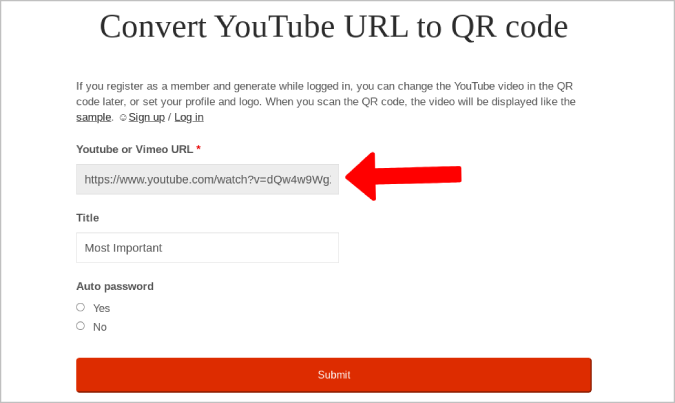 Pegar URL de YouTube en mevie.love