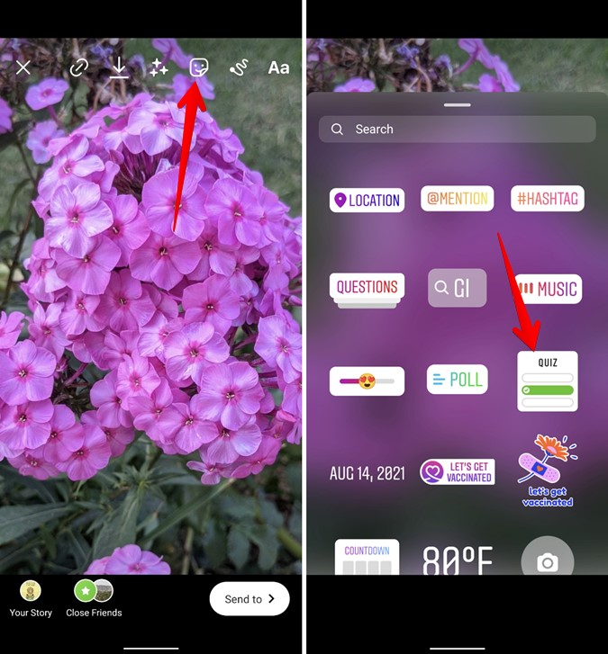 Sticulante de cuestionario de la encuesta de Instagram Agregar