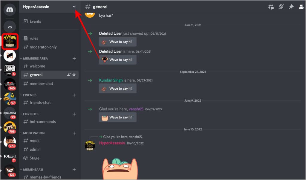 Navegar a la configuración del servidor en Discord