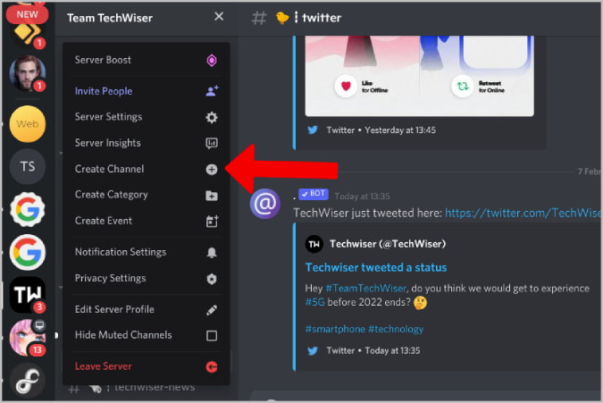 Creando un nuevo canal en Discord