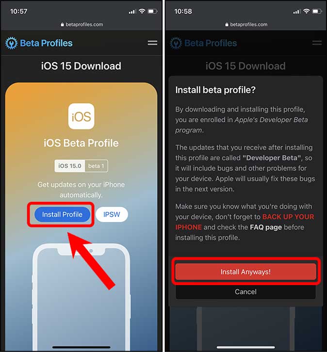 Instalar perfil de betaprofiles.com