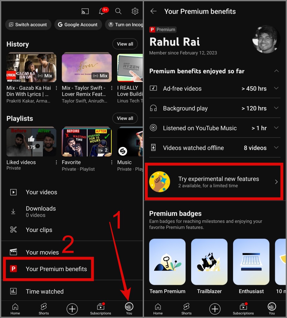 Vaya a sus beneficios premium en la aplicación de YouTube