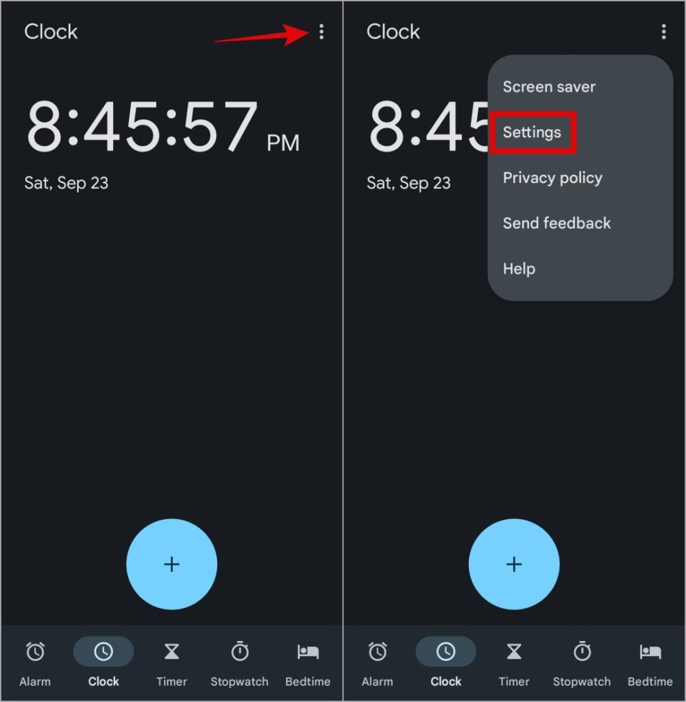 Configuración de la aplicación de reloj en Android