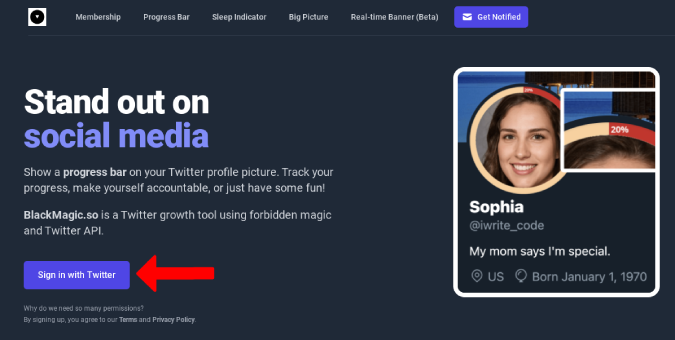 Iniciar sesión con Twitter en Black Magic Twitter Tool
