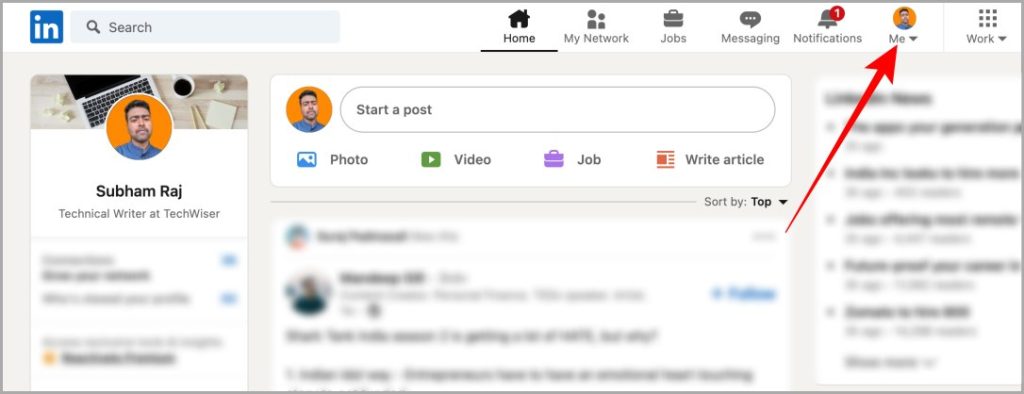 Ocultar configuración de estado activo LinkedIn en la web