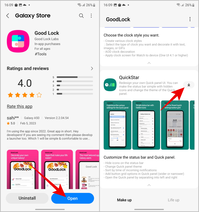 Descargar el módulo Quickstar en la aplicación Goodlock