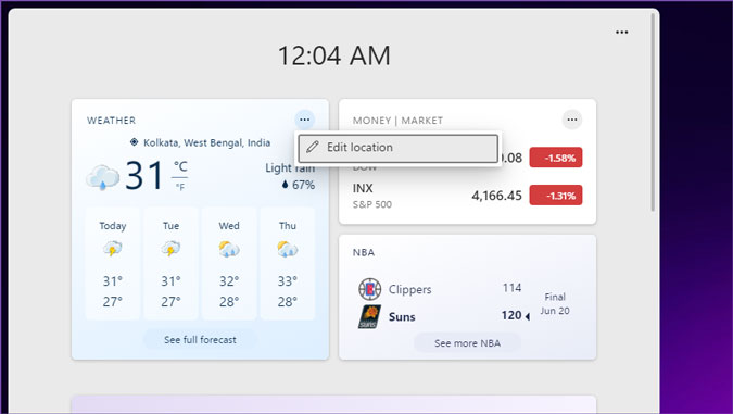 Editar ubicación del clima en Windows 11 Widgets
