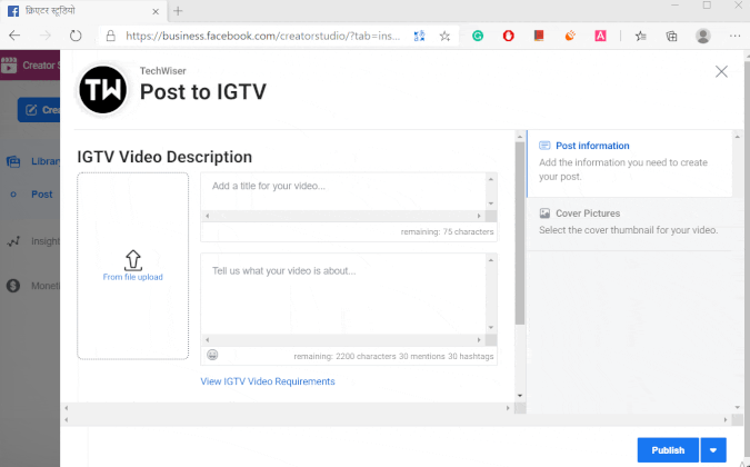 Publicar video IGTV en Instagram desde la computadora de Windows