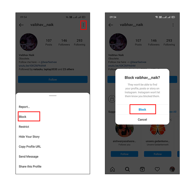 Bloquear la opción de usuario en Instagram