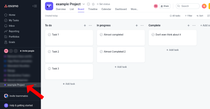 Proyecto de apertura en Asana 