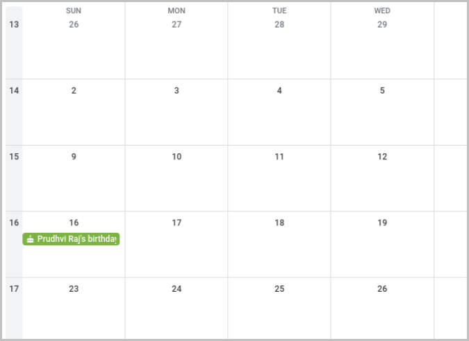 Cumpleaños en el calendario de Google