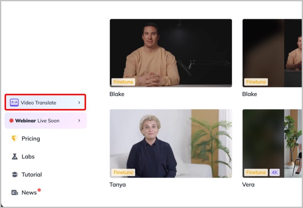 Opción de traducción de video en Heygen