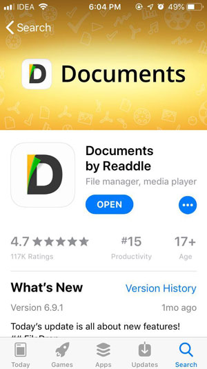 Aplicación de documentos en su iPhone
