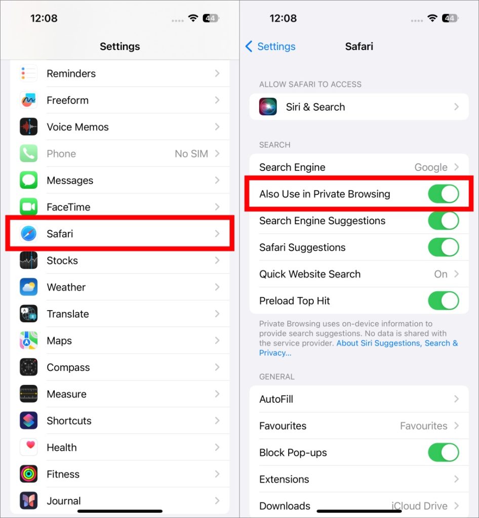 Configuración de safari