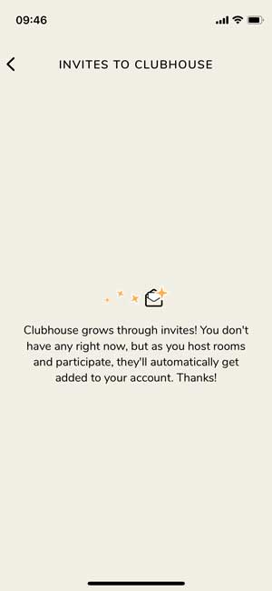 Página de invitie en la aplicación Clubhouse