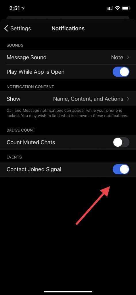 Notificación de señal unida de contacto