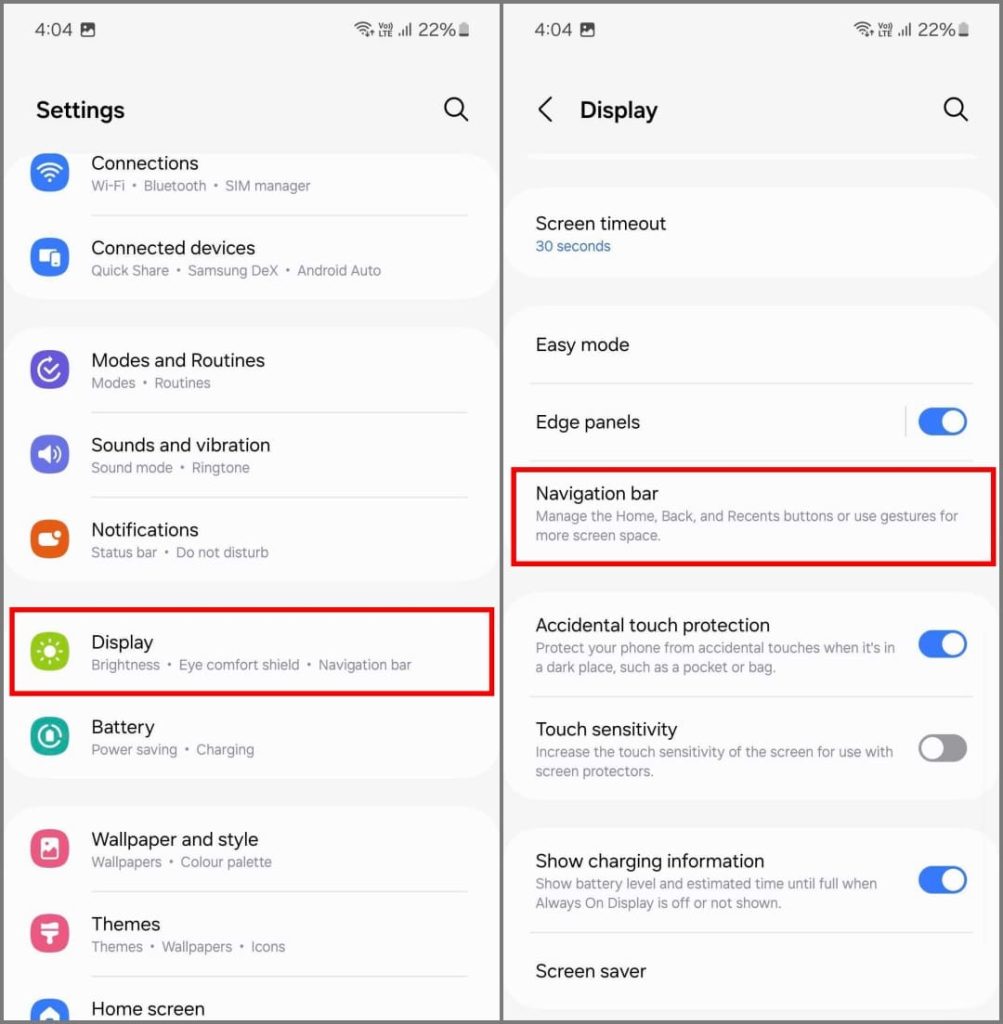 Configuración de visualización en Samsung Galaxy S24 ejecutando OneUi 6.1
