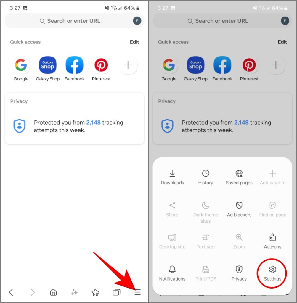 Configuración de Samsung Internet