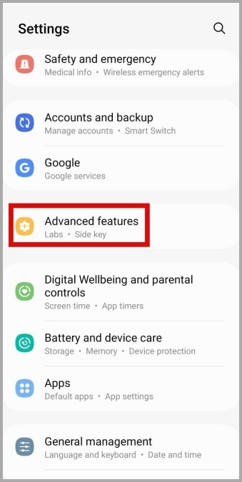 Características avanzadas en el teléfono Samsung Galaxy