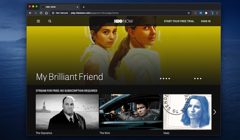 Página principal de HBO Now
