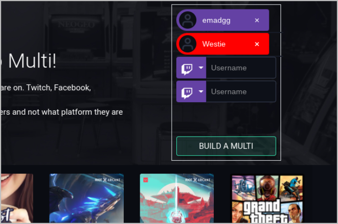 Entrando en los nombres de usuario para Twitch y YouTube