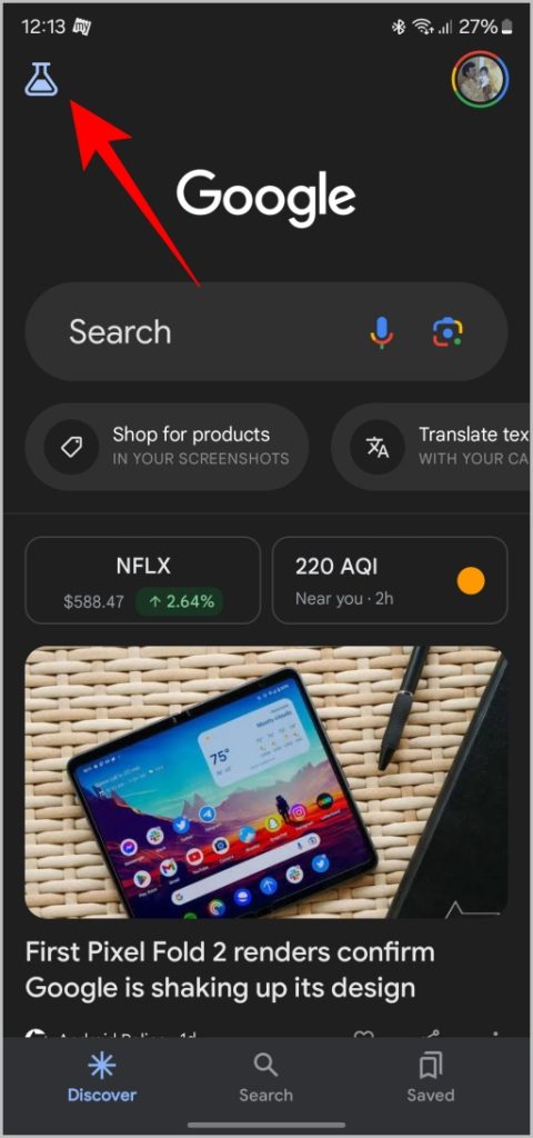 Opción de laboratorios en la aplicación Google