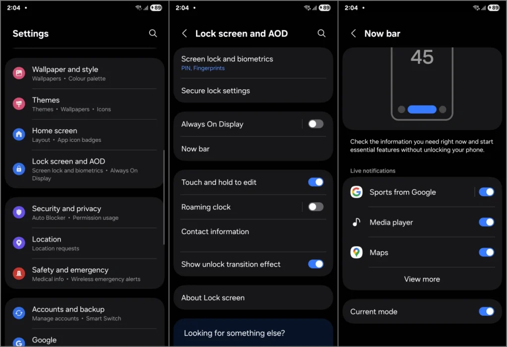 Puntajes deportivos en vivo en Samsung One UI 7 Now Bar Lock Screen