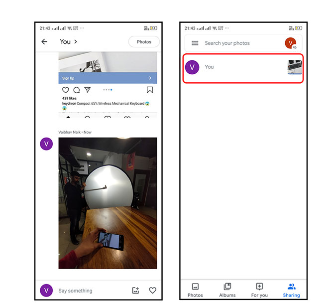 Función de chat de Google Photos