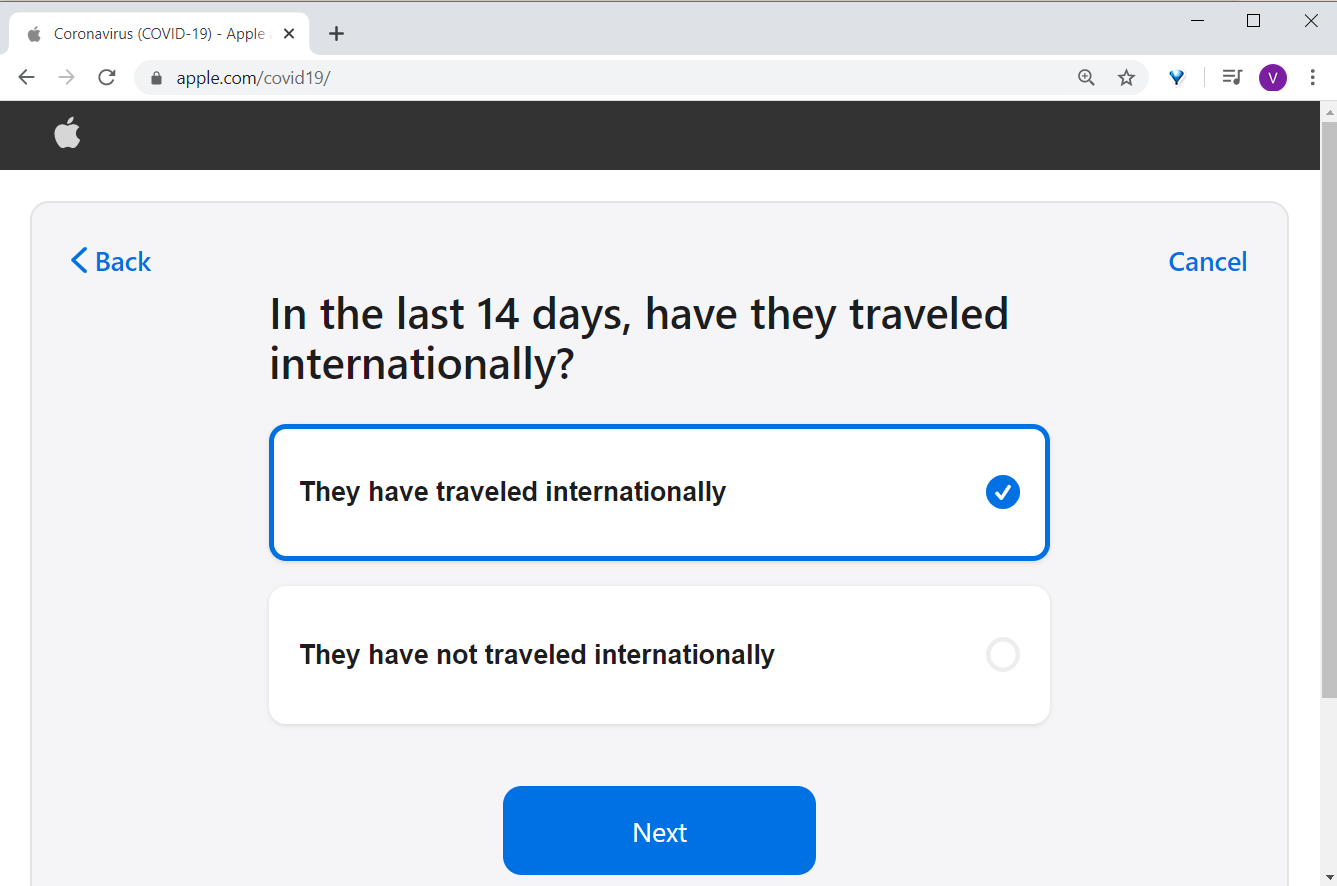Herramienta de autoestima de Apple para el virus Corona