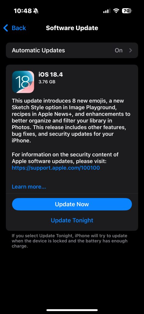 Actualización de iOS 18.4
