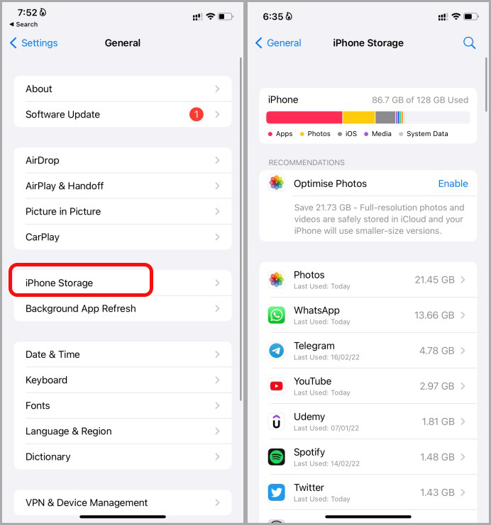 Revise el almacenamiento de iPhone
