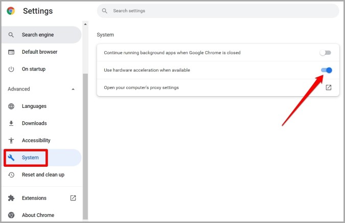Apague la aceleración de hardware en Chrome