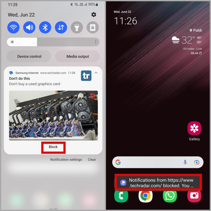 Bloquear la notificación del sitio web desde el navegador de Internet Samsung