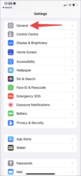 Abra el menú general en iOS