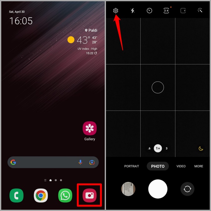 Abra la configuración de la cámara en el teléfono Samsung